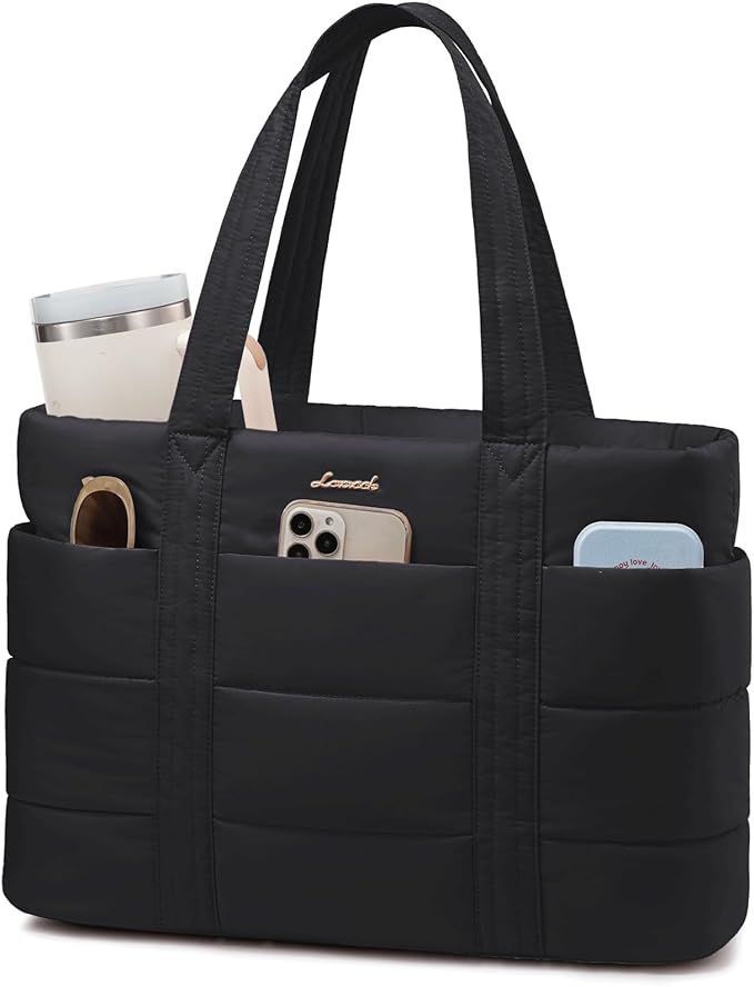 LOVEVOOK Tote Bag for Women, Large Puffer Work Tote Laptop Bag, Lightweight Travel Tote Bag with Zipper Gifts for Women