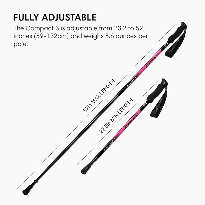 Fizan Compact 3 Trekking Poles – 5.6 oz Ultralight, Backpacking, Thru Hiking Poles, Adjustable, Collapsible, Customized Fit, EVA Grips, Aluminum Walking Sticks (Compact 3)