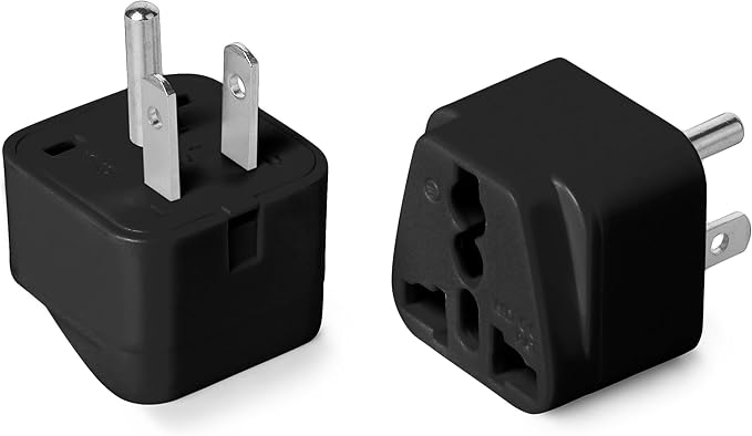 Bates- Universal Travel Plug Adapter, 2 Pack, Converts EU/UK/AU/Asia Plugs to USA Outlet, Europe to US Plug Adapter, UK to US Outlet, Compact Design for Home, Office