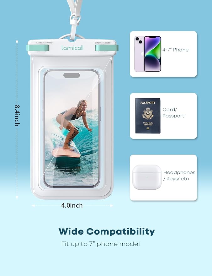Lamicall Waterproof Phone Pouch Case Bag for iPhone 17 16 15 14 13 12 11 Pro Max Plus XS, Swimming Equipment Bags for 4-7inches White & White