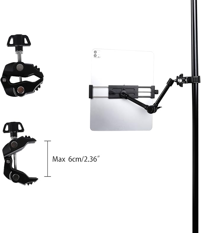Exercise Bike Tablet Mount for iPad – Adjustable Spin Bike & Treadmill iPad Holder Stand, Compatible with Microphone Stands, Stationary Bicycles, and Devices Ranging from 4.7 to 13 Inches