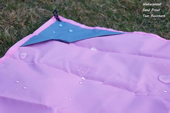 Orga'Neat Pocket Picnic Blanket, Beach Mat Waterproof Sandproof, Compact Lightweight Small Tarp for Camping, Hiking, Backpacking, Festival, Travel, Foldable in Bags (Pink/Grey, 55"x39")