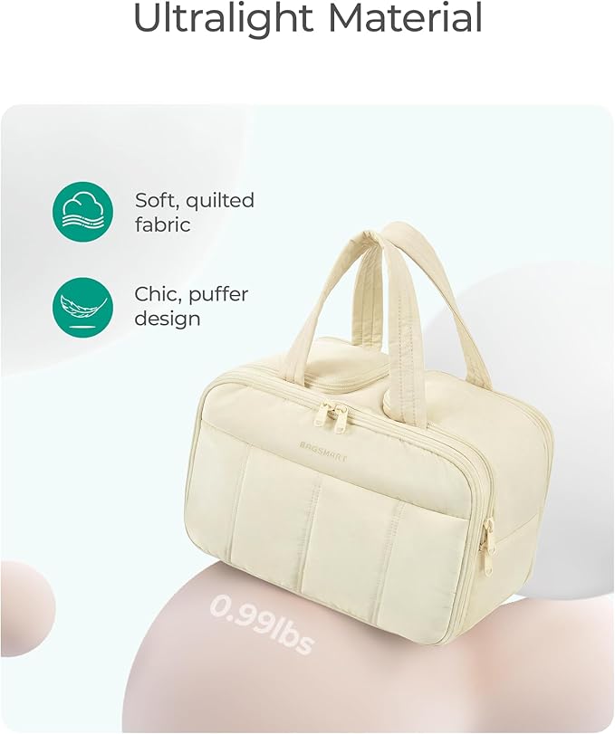 BAGSMART Travel Toiletry Bag, Puffy Large Toiletry Bag for Women, Lightweight Cosmetic Makeup Bag Organizer with Handle for Traveling, Accessories, Essentials, Toiletries (Light Blue)