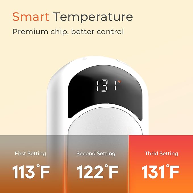 Electric Hand Warmers Rechargeable, 104–131°F with Temp & Battery Display, 3 Heat Levels, Fast Heating, Smart Temp Control, Pocket-Size, Fits in Gloves, Gifts for Women & Men