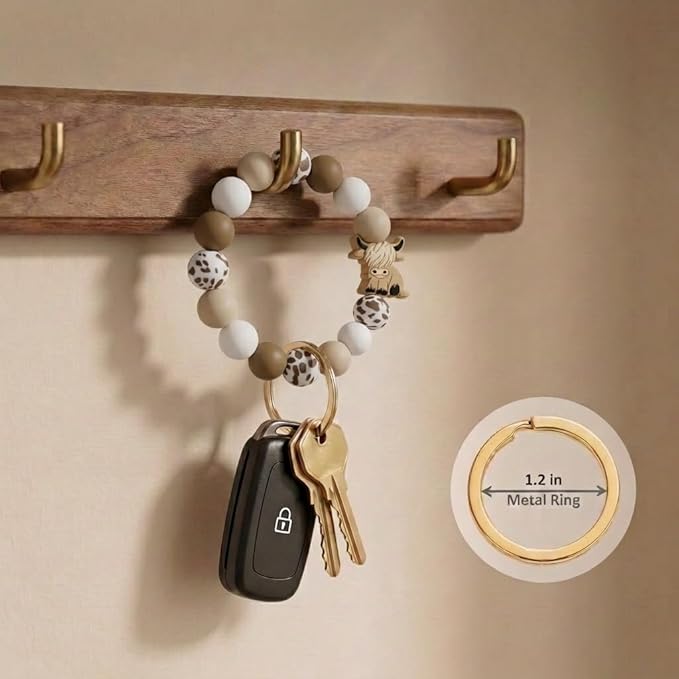 BIHRTC Key Ring Bracelet Car Keychain Holder Wristlet Silicone Women Beaded Bangle Chains