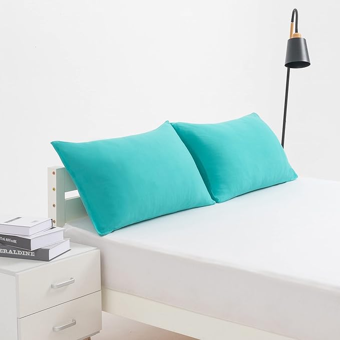 2-Pack Stretch Pillow Cases - Jersey Knit & Envelope Closure Pillowcases with Ultra Soft T-Shirt Like Polyester Blend - Suitable for Queen or Standard Size Set of 2, Aqua