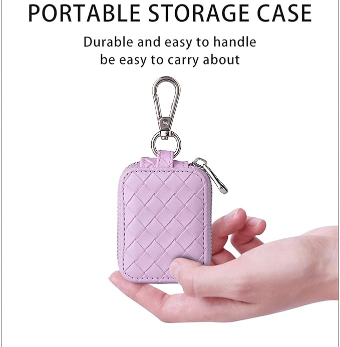 Earbud Case, Headphone Storage Case for AirPods 4/1/2/3/Pro 2, Leather Plaid Zipper Carrying Pouch Earbuds Bag with Keychain for Wireless Earphones, Wired Headphone & USB Cable Lattice Purple