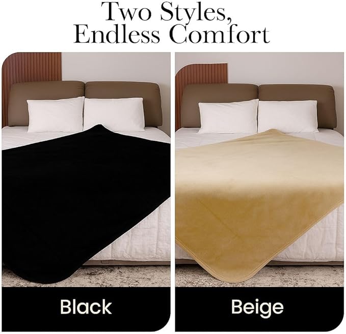 Waterproof Blanket for Bed Intimacy (80"x 60" Queen Size) Reversible Plush Fleece, Love Blanket, Moisture Absorbent TPU Layer Stain Proof Couch Bed Mattress Water Proof Cover Beige/Black
