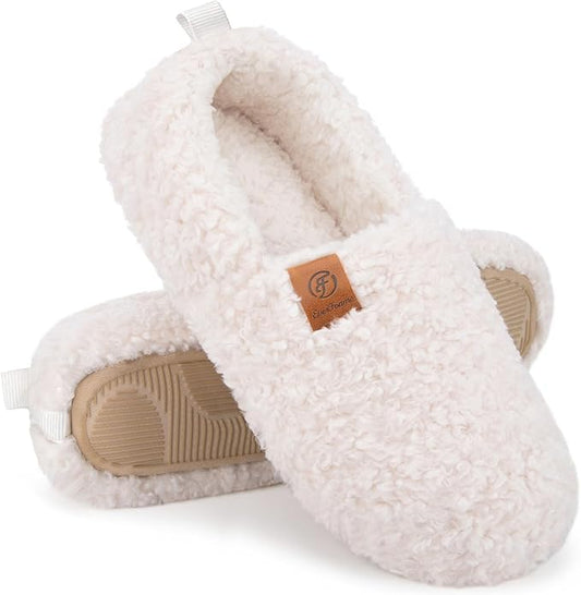 EverFoams Women’s Soft Curly Full Slippers Memory Foam Lightweight House Shoes Cozy Loafer with Polar Fleece Lining