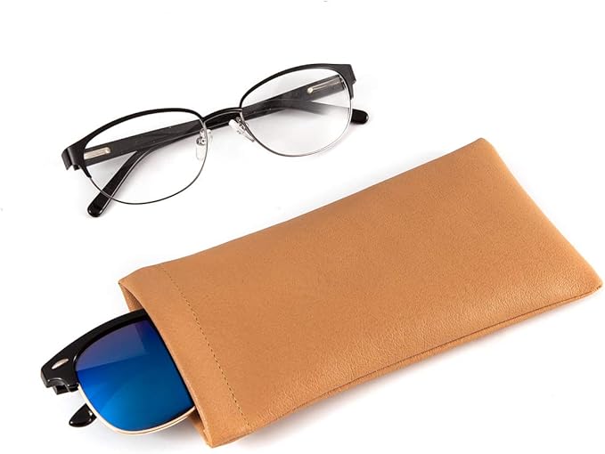 TRIUMPH VISION Squeeze Leather Sunglasses Pouch - 3 Pack Glasses Case Soft Eyeglass Sleeve Pouch Holder