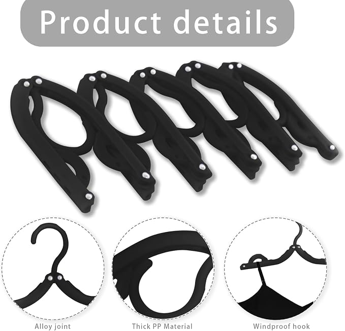 6PCS Portable Folding Clothes Hangers Clothes Drying Rack for Travel (Black)