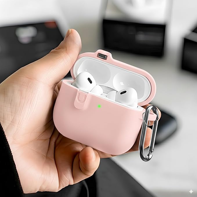 for AirPods 4 Case Cover with Cleaner Kit, Soft Silicone Cover for AirPods 4 Comes with Magnetic Lid Lock & Keychain-Solid for Women/Men,Pink