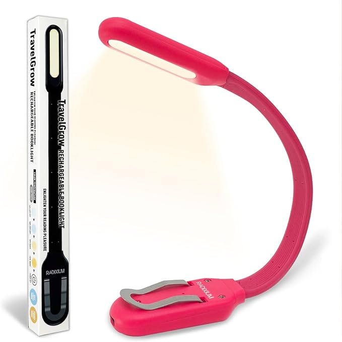 Rechargeable Book Light for Reading in Bed, 4 Color Temperatures Eye-Caring LED, Portable Clip On Reading Light with Magnetic Base, Hands-Free for Travel, Night Reading (red)