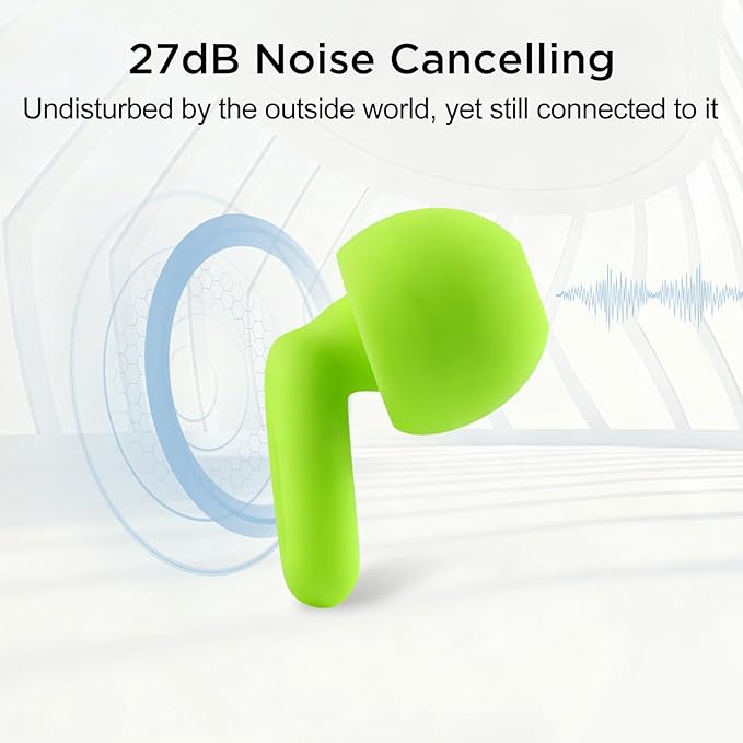 Ear Plugs for Noise Reduction–Super Soft, Reusable Hearing Protection in Flexible Silicone for Sleep, Noise Sensitivity & Flights-8 Ear Tips in XS/S/M/L–27dB Noise Cancelling–Light Green