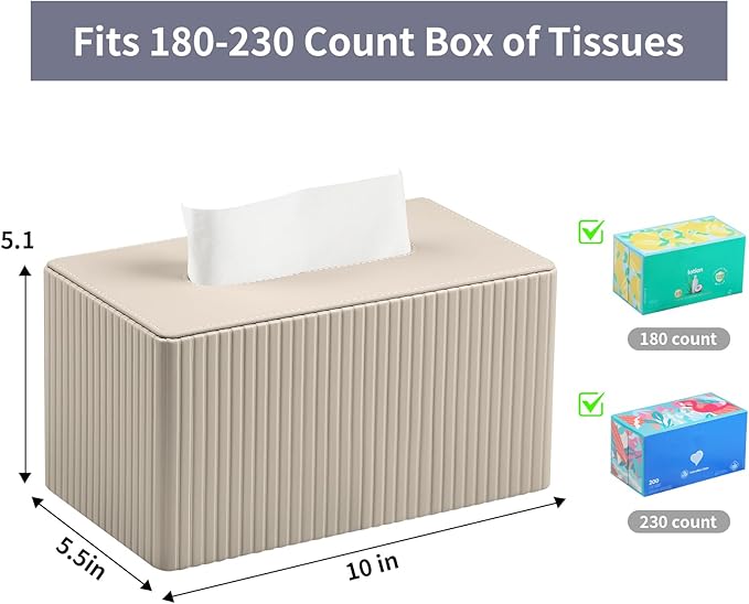 Extra Large Tissue Box Cover for Standard Size 180 to 230 Count Box of Tissues, PU Leather Rectangle Tissue Holder with Magnetic Closure (Beige)