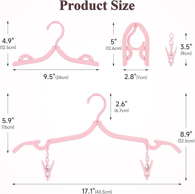 SANLIKE 12 Pcs Travel Hangers with 24 Pcs Clips Folding Travel Hangers Non Slip Plastic Clothes Hangers Collapsible Portable Coat Hanger Drying Rack for Suitcase Flying Camping Hotel(12 Packs)