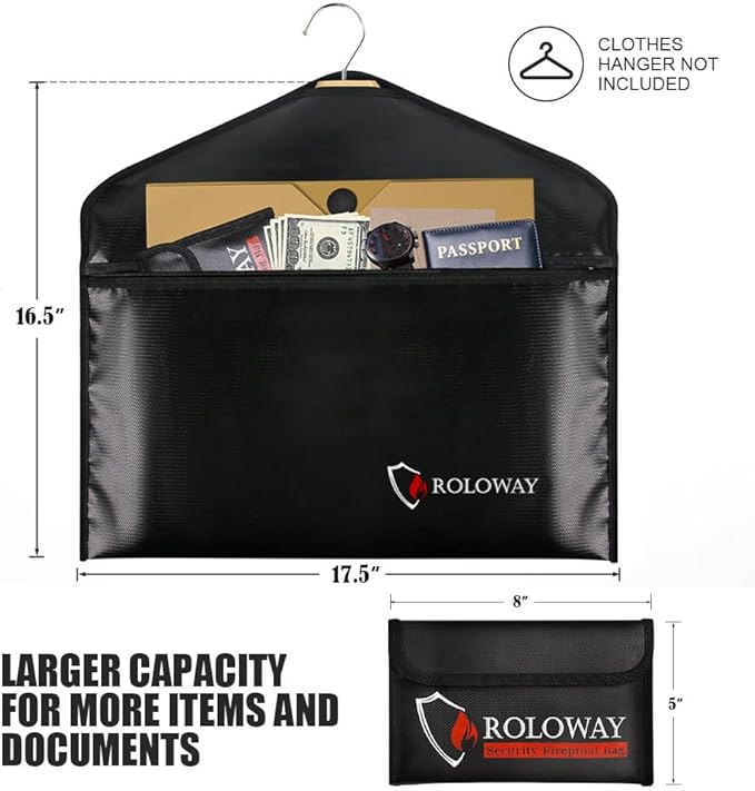 ROLOWAY Hanger Diversion Fireproof Safe, Hidden Compartment for Home & Travel, Secret Safe for Cash Hiding Under Clothes with Small Fireproof Bag