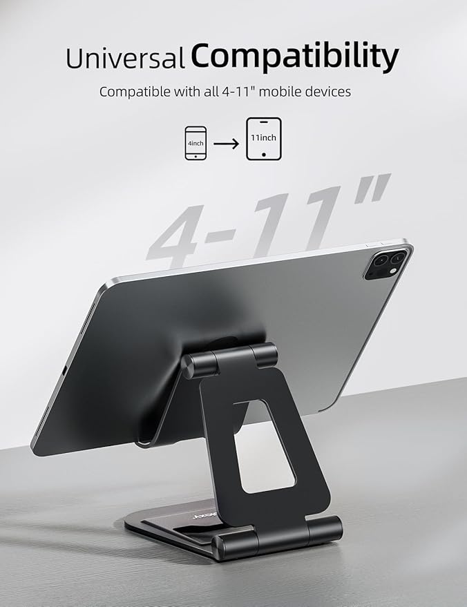 Nulaxy Aluminum Dual Foldable iPad Stand, Fully Adjustable Desktop Tablet Holder, Tablet Accessories for Office Kindle Compatible with Mobile Devices iPad Pro/Air/Mini, iPhone Pro/Max/Plus, Black