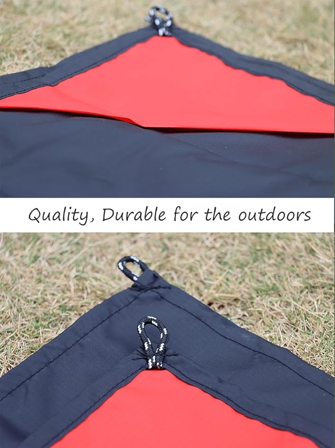 Orga'Neat Pocket Picnic Blanket, Beach Mat Waterproof Sandproof, Compact Lightweight Small Tarp for Camping, Hiking, Backpacking, Festival, Travel, Foldable in Bags (Black/Red, 55"x39")
