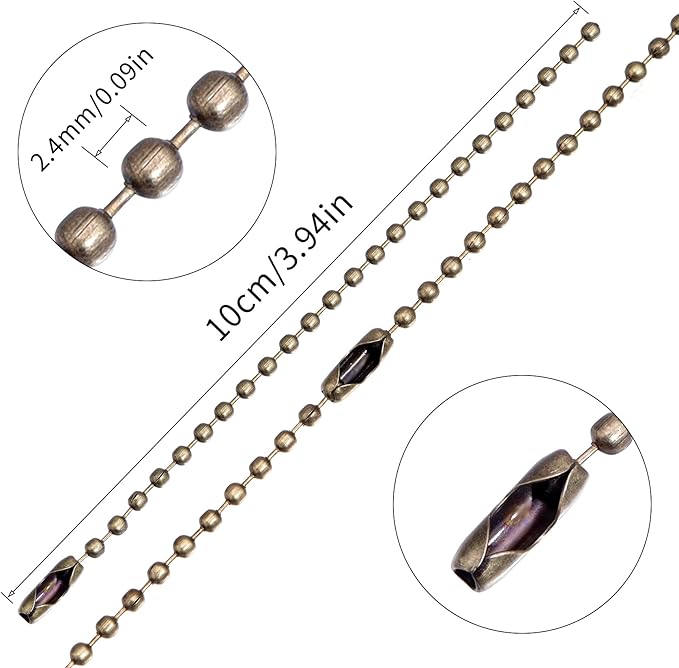 Lemonkey 100Pcs Ball Beads Chain Bulk,Bronze Keychain Rings Metal Chain,4 Inch Dog Tag Metal Small Chains with Connectors for Hanging Decoration