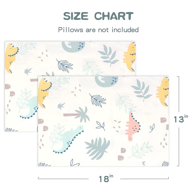 Zenssia Organic Cotton Toddler Pillowcases Pack of 2, 13x18 Inches Travel Pillowcase with Envelope Closure, Soft & Breathable Baby Pillow Case Cover, Dinosaur
