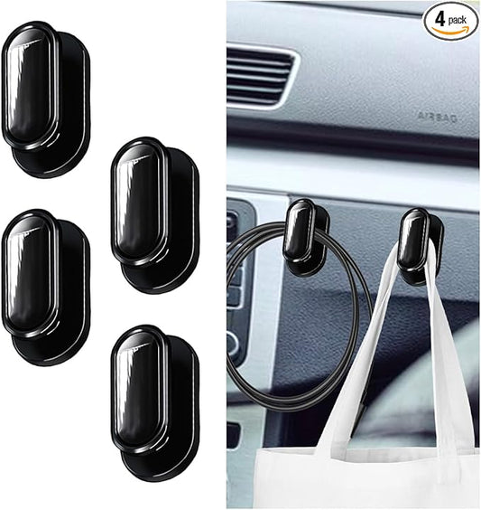 KITUREK 4 PCS Car Mini Hooks, Strong Self-Adhesive Backseat Hangers, Multifunctional Wall Hanging Hooks, Universal Hook Stickers for Key Charging Cable Earphone Car Interior Accessories (Glossy)