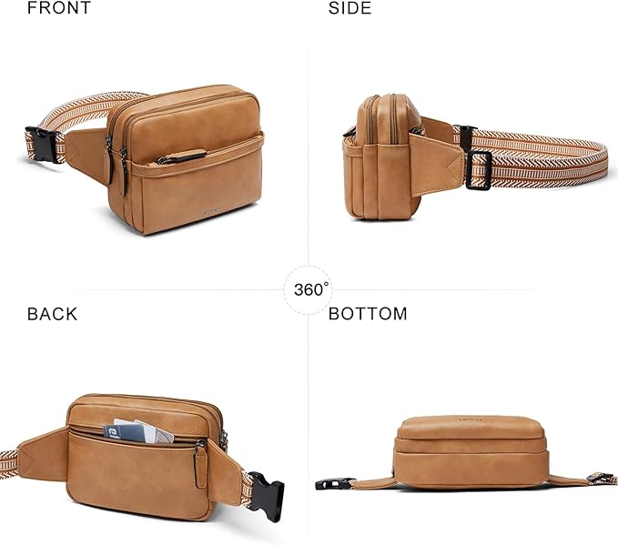 LATMAP 3L Fanny Packs Belt Bag for Women Small Everywhere Crossbody Bag Waist Packs Faux Leather Sling Chest Travel Purse