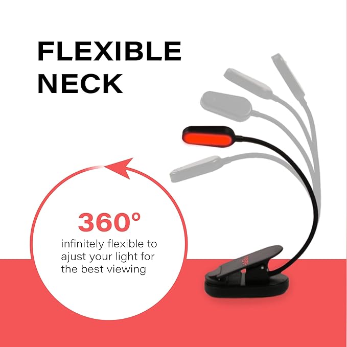 hooga Red Book Light, Rechargeable Clip On 625nm LED Light for Reading in Bed. No Blue Light Emitted, Eye Care Light for Strain-Free, Healthy Eyes. Gift for Students, Kids, Travel, Nursing, Studying.