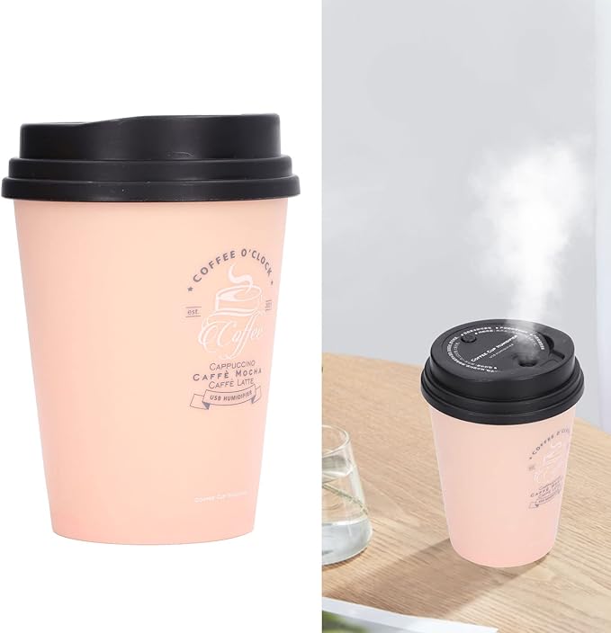 Humidifiers for Bedroom, 300ml Cool Mist Humidifiers, USB Mini Cute Coffee Cup Humidifier Car Desk Low Noise Auto Shut-Off for Car Plant Office(Pink)