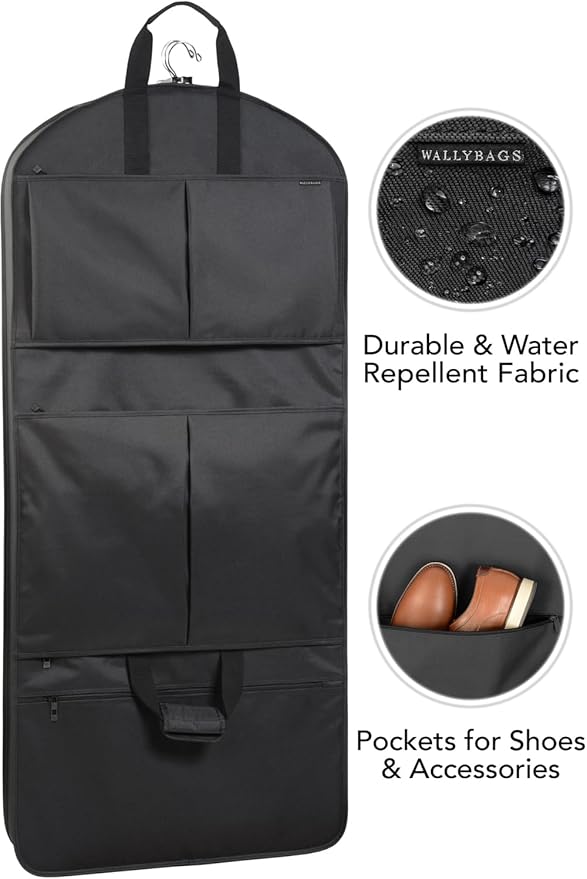 WallyBags® 48” Deluxe Tri-Fold Carry On Travel Garment Bag with three pockets for men & women