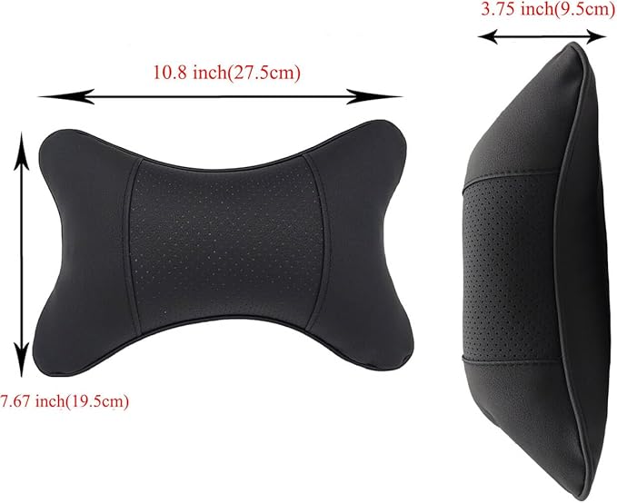 2 Packs Car Neck Pillows, Dual-Side PU Leather Car Headrest with Fiber Filling, Universal Soft Neck Support Pillow for Car, Home & Office (Black)