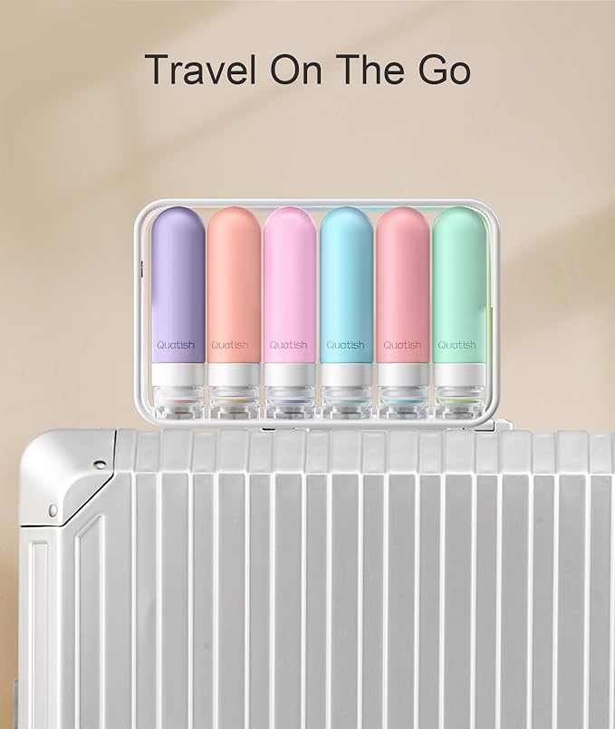Quatish Travel Bottle for Toiletries 6 Pack, Original Patented Leakproof 3oz Tsa Approved Travel Size Container, BPA Free Silicone Shampoo and Conditioner Bottle, Cruise Camping Essentials, Periwinkle