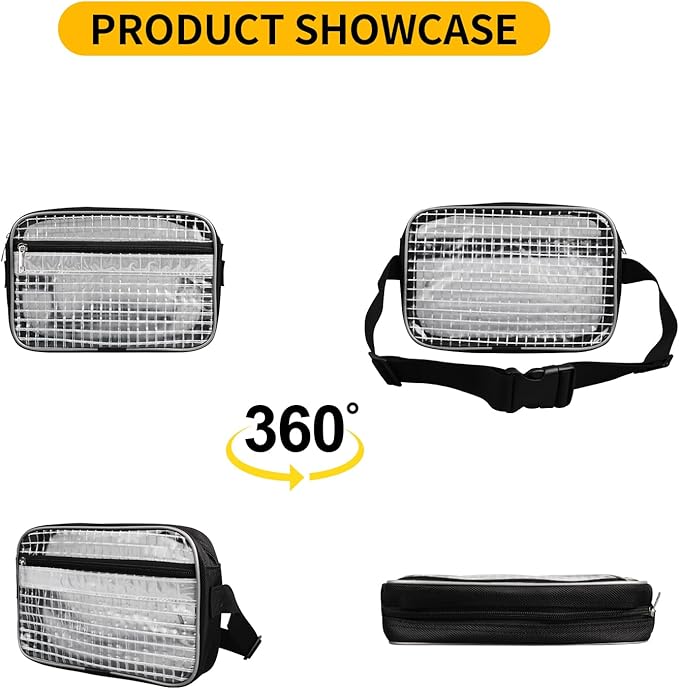 9.8 Inch Fanny Pack Tool Bag -Transparent & Anti-static Cleanroom Waist Pack Belt Bag for Work and Travel（fabric shoulder straps）