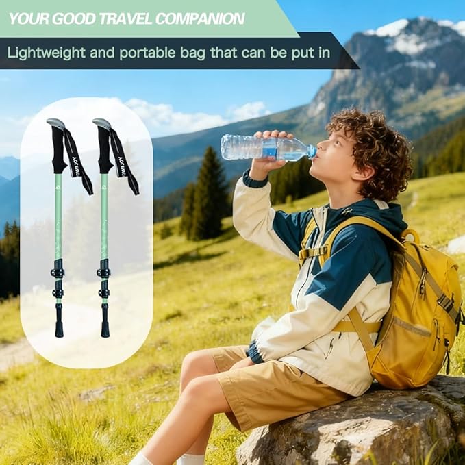 Hiking Trekking Poles for Kids, 2 Pack Anti Shock, Adjustable, Collapsible Hiking Poles for Trekking or Walking, Lightweight Aluminum Sticks