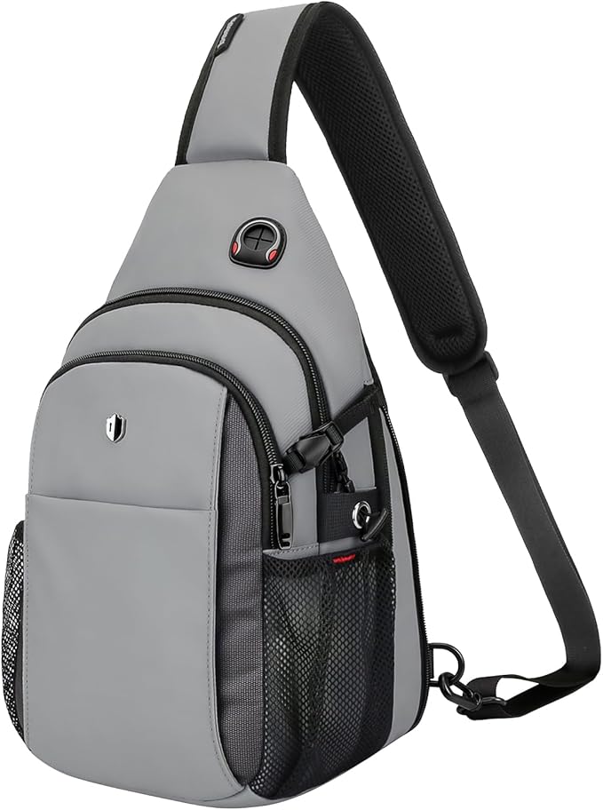Expandable Sling Bag for Men, Anti-Theft Chest Pack with Water Bottle Pocket & Earphone Port, Crossbody Backpack for Hiking, Travel & Outdoor, Fits Switch 2, 11 Inch iPad, Grey | Mens Crossbody Bag
