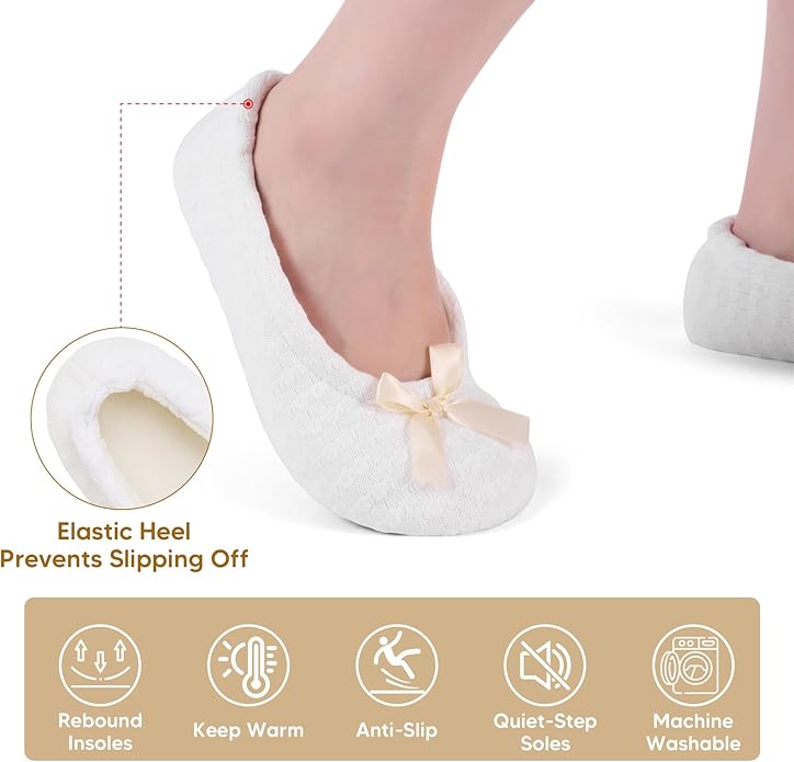 ANLUKE Women's Ballerina Slippers Fuzzy House Shoes Memory Foam with Non-Slip Sole