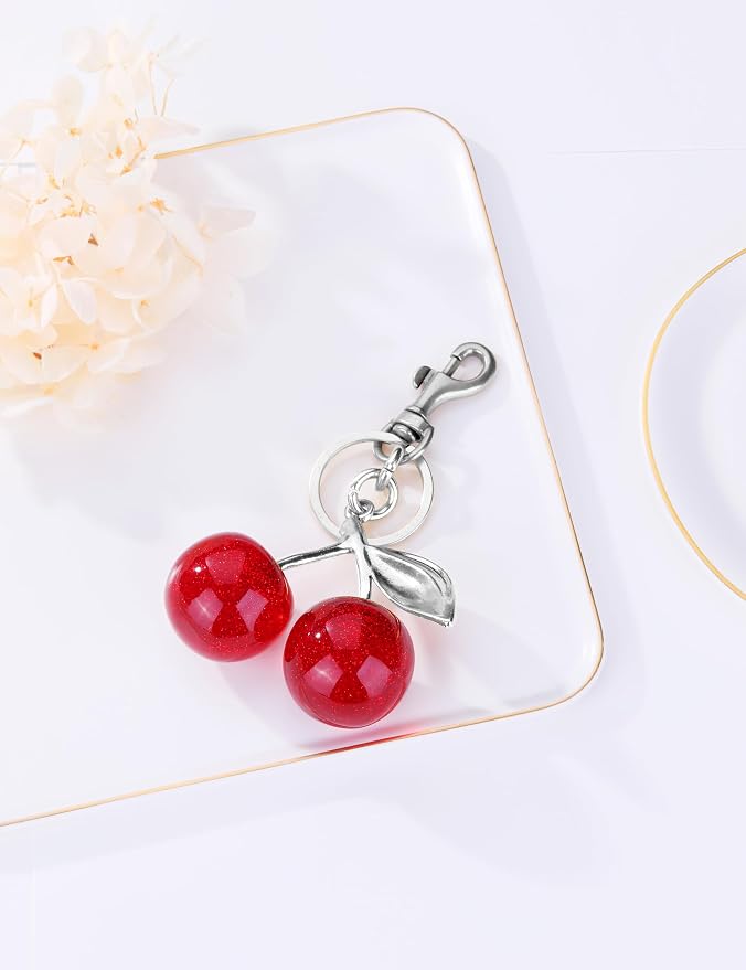 OVRUNS Cherry Bag Charm Cute Cherry Accessories Sparkling Purse Charms for Women