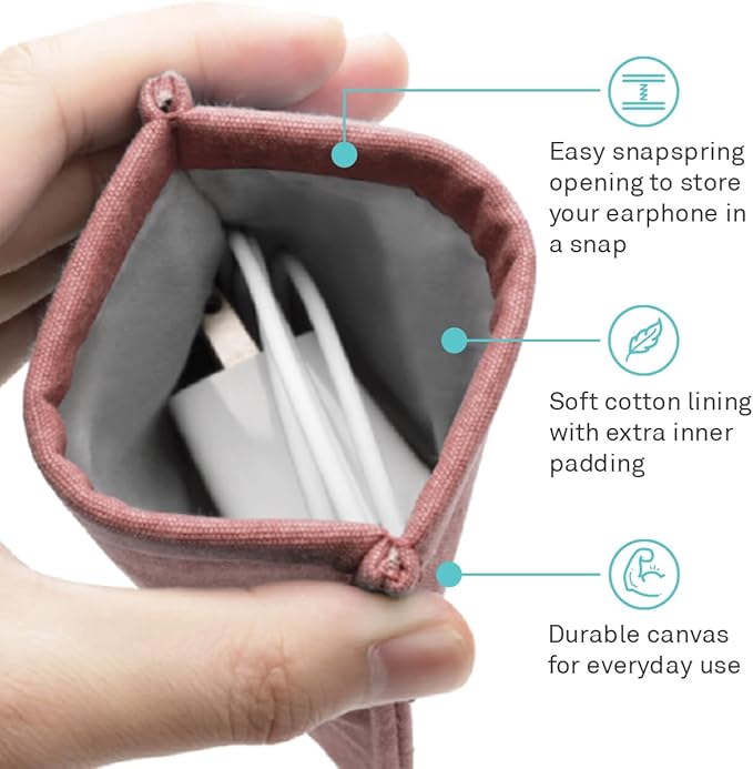 UT Wire Pocket Snap & Store Mobile Earphone Case Pouch, Dusty Rose with Solid Grey Interior