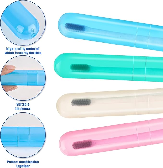 4 Pack Toothbrush Cases Travel Toothbrush Holder Portable Toothbrush Container Case Plastic Toothbrush Carrier Cover Case for Traveling, Bathroom, School, Home, Camping