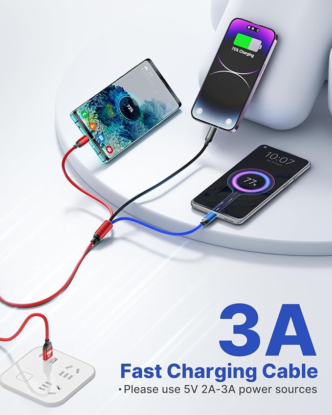 Short Multi Charging Cable, 1FT 2Pack Fast Multiple USB Cable 3 in 1 Charging Cable Universal Multi Charging Cord with IP, Type-C, Micro USB Connectors for Cell Phone Tablets,Samsung and More
