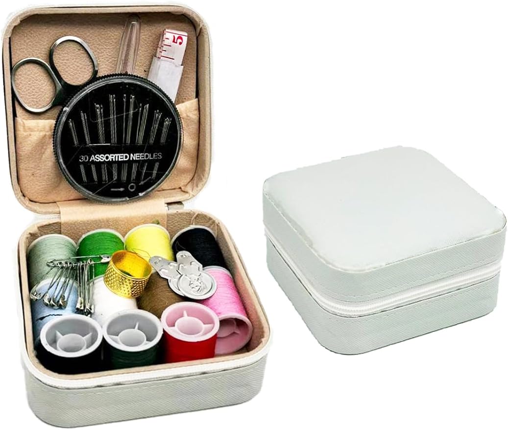 Portable Sewing Kit for Adults, Travel Sewing Supplies with Needles, Thread, Scissors, Zipper Repair Kit, Mini Emergency Sewing Set for Home, Office, Beginner & on-the-Go Repairs (White)