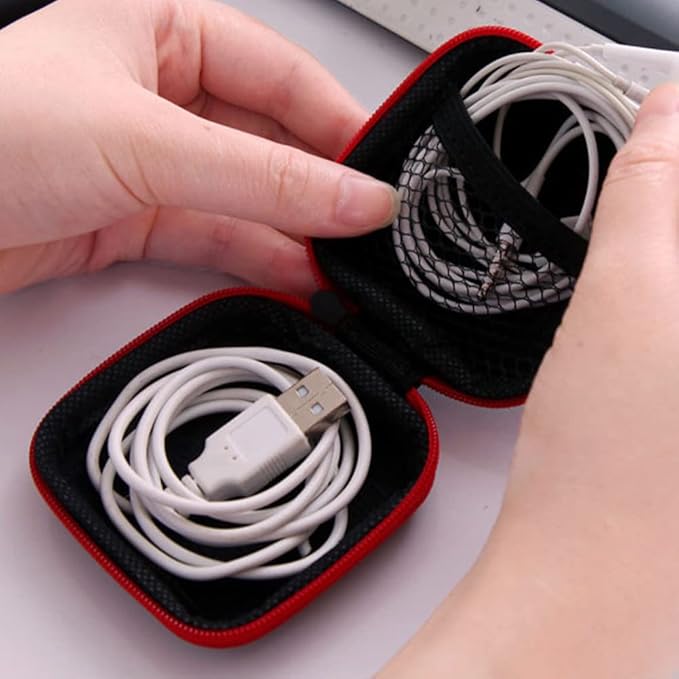 6Pcs Earphone Case, Earbud Case Portable Earphone Pouch Mini Square Pocket Earbuds Carrying Cases Storage Bag Cell Phone Accessories Organizer for Earphones,USB Cable, Memory Card