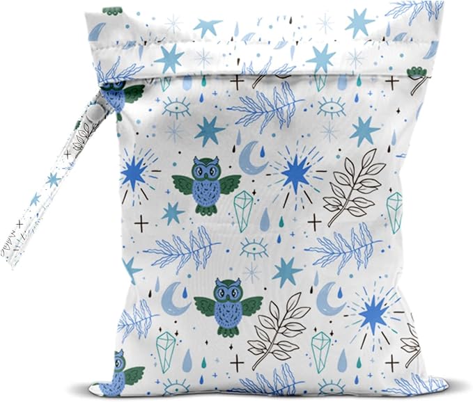 Owl Wet Dry Bags for Diaper Waterproof Swimsuit Washable Reusable Bag for Beach Diapers Dirty Yoga Gym Clothes Plant Gifts for Friend Men Women 12.5x10.2 Inches