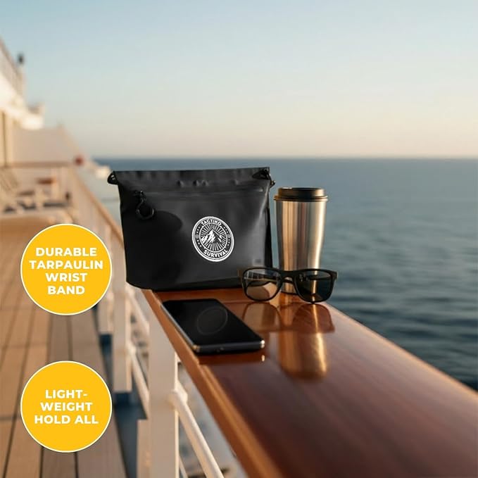 Tactiko 3L Water Resistant Pouch - Waterproof Material w/Splashproof Zipper - Hold All Zipper Bag for Storage, Toiletries, Travel, Beach, Cruise, Home (Black)