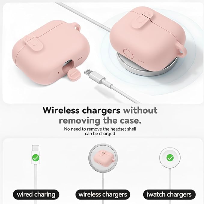 for AirPods 4 Case Cover with Cleaner Kit, Soft Silicone Cover for AirPods 4 Comes with Magnetic Lid Lock & Keychain-Solid for Women/Men,Pink