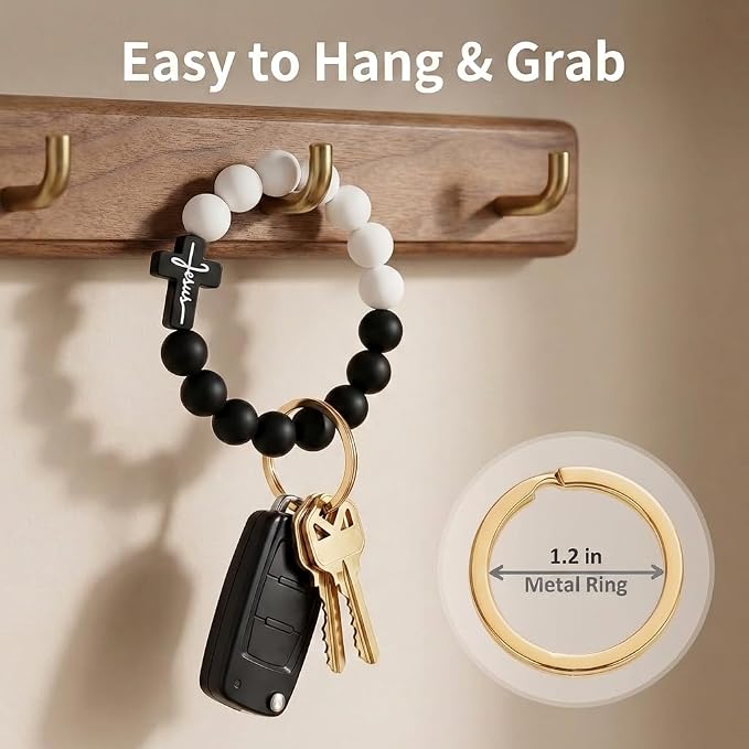 BIHRTC Key Ring Bracelet Car Keychain Holder Wristlet Silicone Women Beaded Bangle Chains