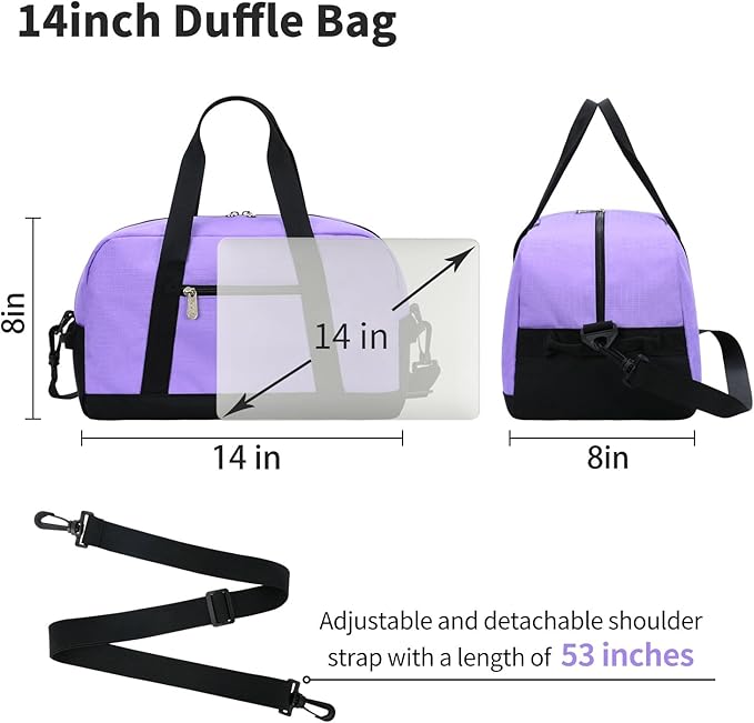 Apenze Small Gym Bag 14 inch lightweight Carry On Mini Duffel Bag for Travel Sport - Purple