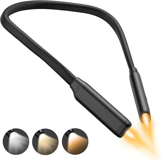 Book Light LED Neck Reading Light,Bendable Rechargeable Book Light for Reading in Bed,Eye Friendly - 3 Colors & 3 Brightness Levels Perfect for Bookworms Kids Crafts Knitting Travel (Black)