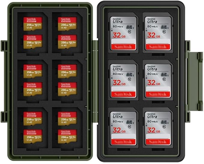 Green 36 Slots Memory Card Case Water-Resistant Anti-Shock Memory Card Wallet for 24 Micro SD SDXC SDHC TF Cards and 12 SD SDXC SDHC Cards