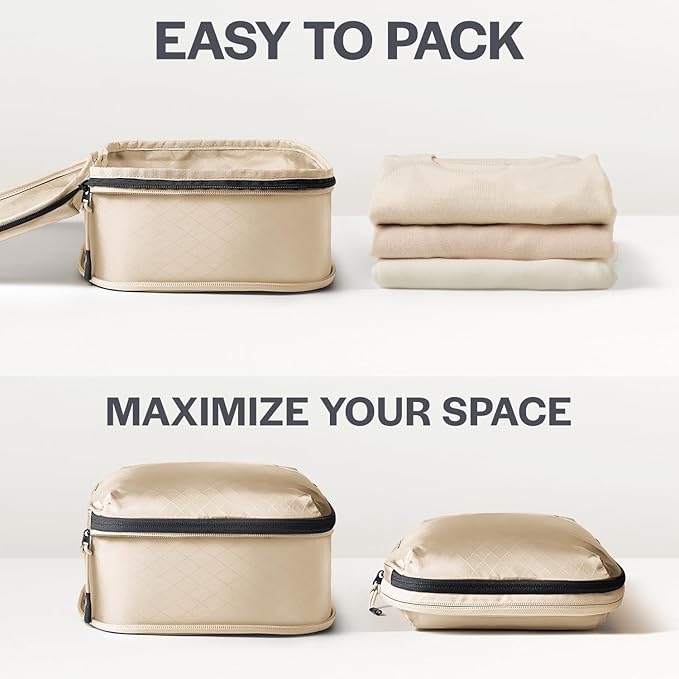 Aerotrunk Ultralight Compression Packing Cubes - Lightweight Travel Organizers for Suitcases and Luggage (3-Pack, Beige)